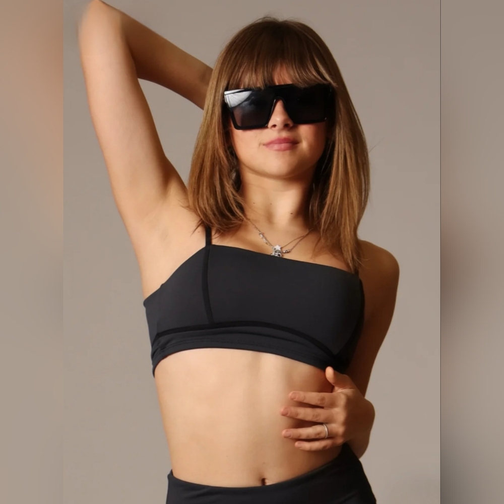 Tiger Friday Finn Crop Dance Top in Smoke, Adult XS